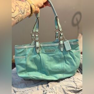 Vintage Coach Aquamarine/Turquoise Medium Tote Shoulder Bag